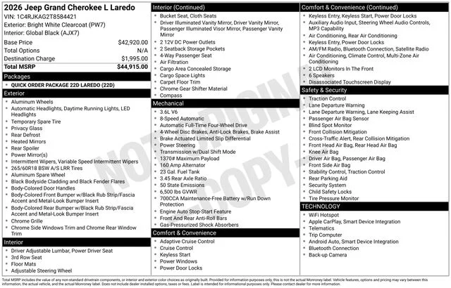 New 2026 Bright White Clear-Coat Exterior Paint Jeep Laredo image 13