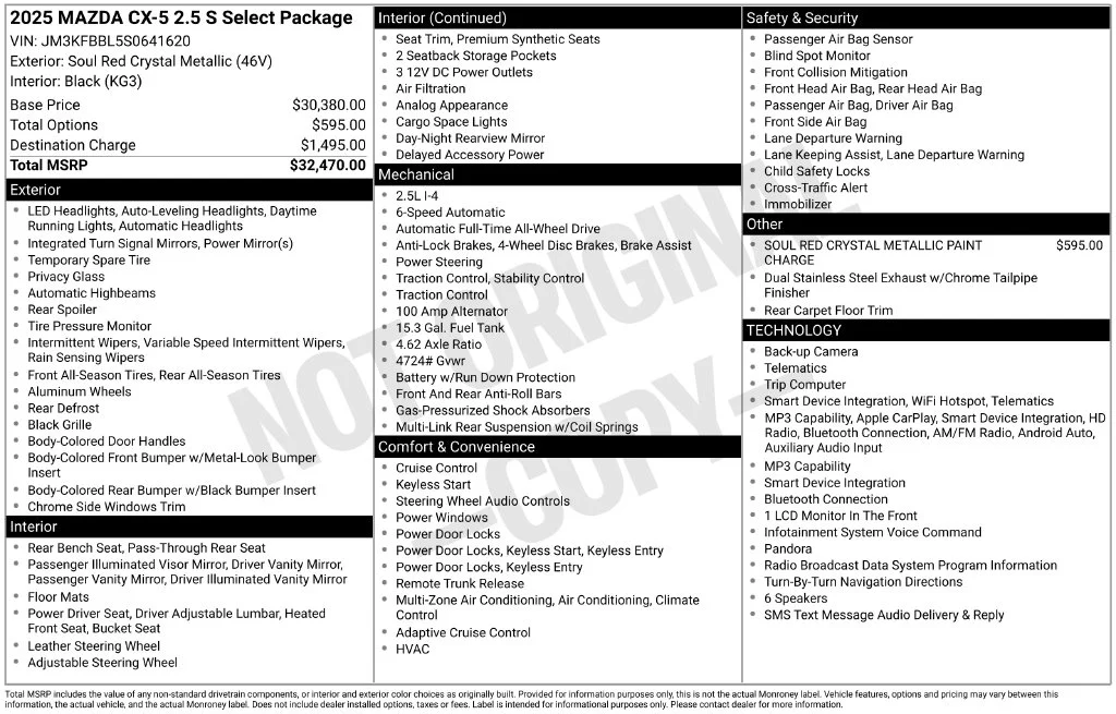 Used 2025 Mazda CX-5 S Select Package with VIN JM3KFBBL5S0641620 for sale in Elk River, Minnesota