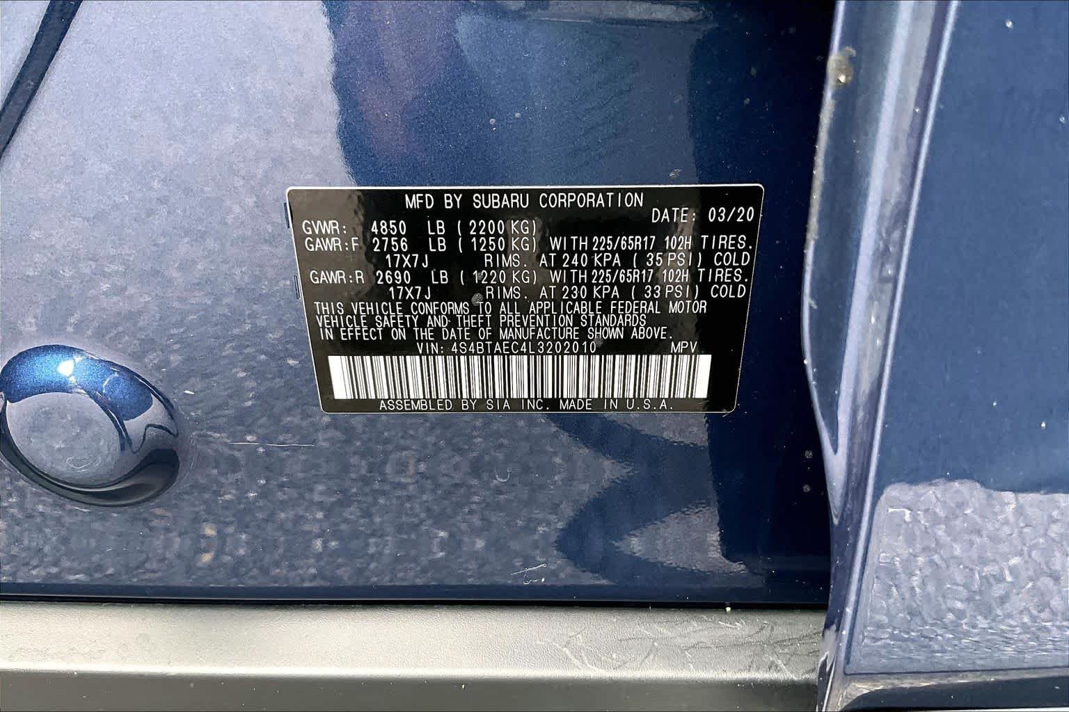 Used 2020 Abyss Blue Pearl Subaru Premium image 37