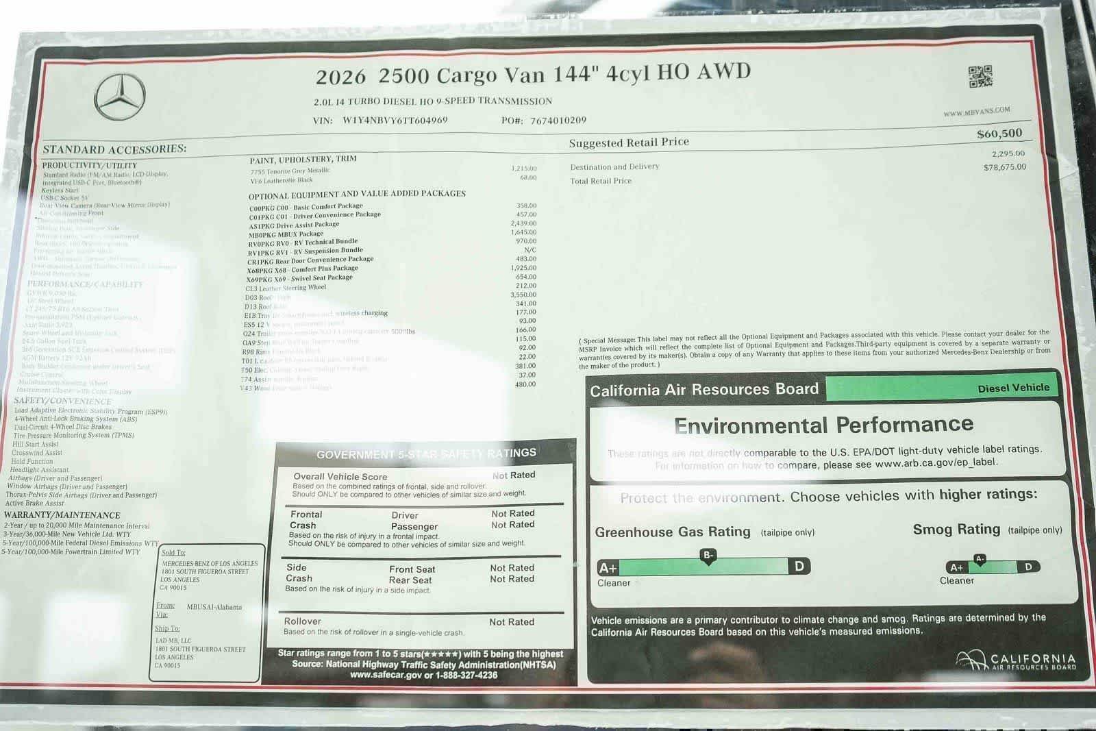 New 2026 Tenorite Gray Metallic Mercedes-Benz Cargo 144WB High Roof AWD 2.0L I4 Diesel Turbo HO image 26