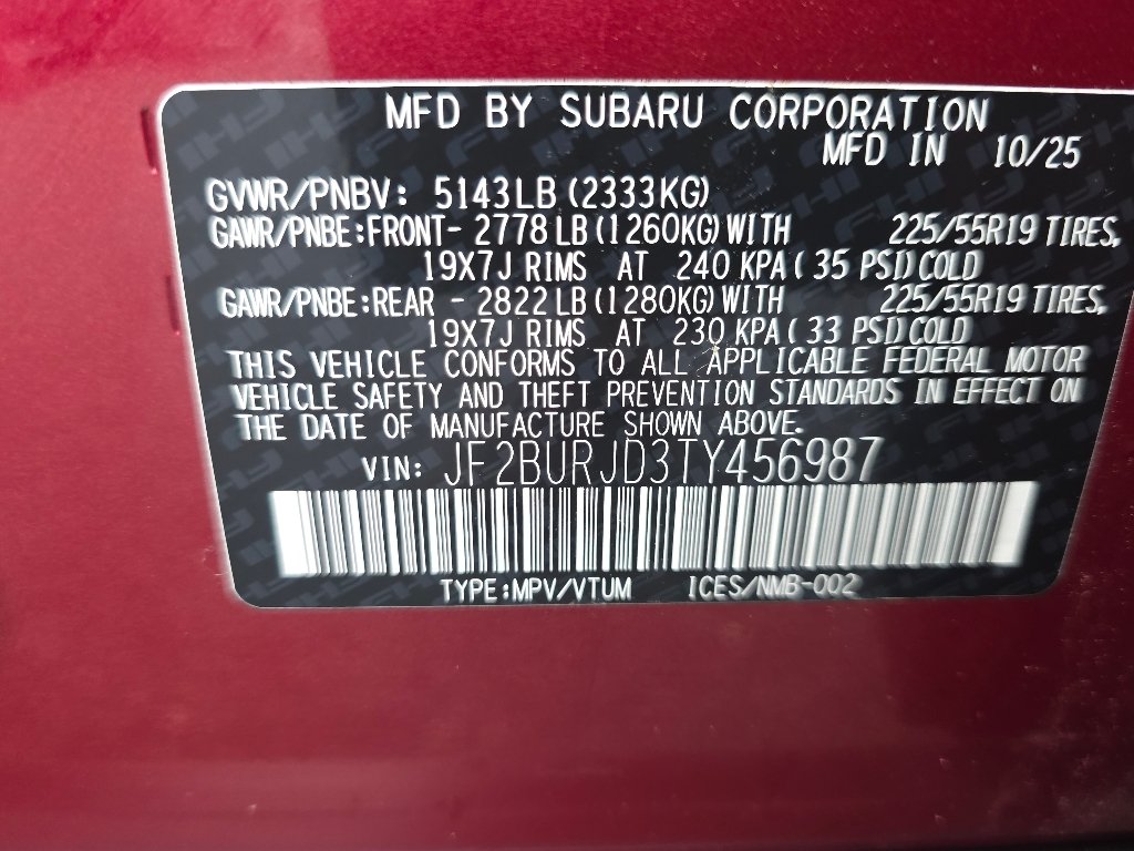 Certified Used 2026 Crimson Red Pearl Subaru Touring XT image 37