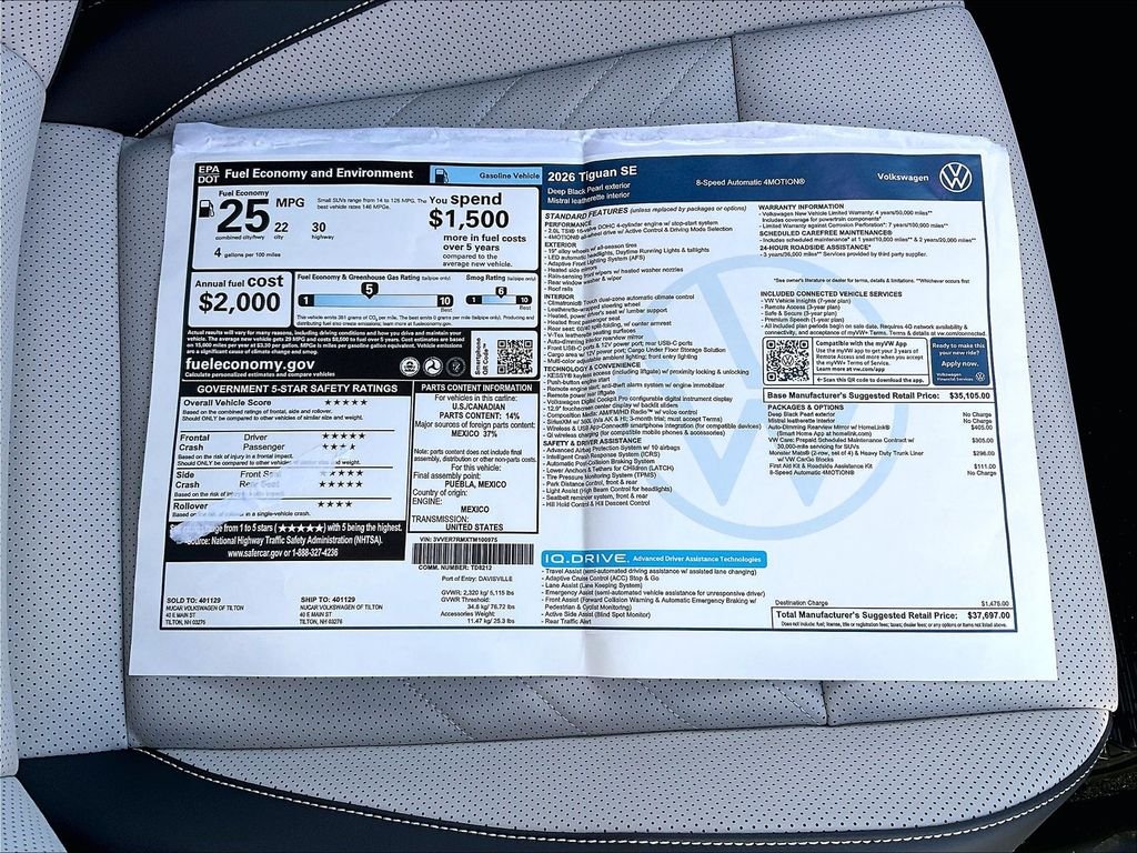 New 2026 Deep Black Pearl Volkswagen 2.0T SE image 17