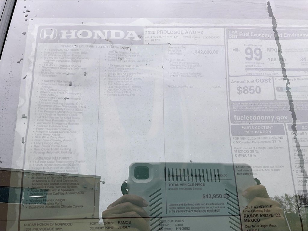 New 2026 Frostline White Pearl Honda EX image 18