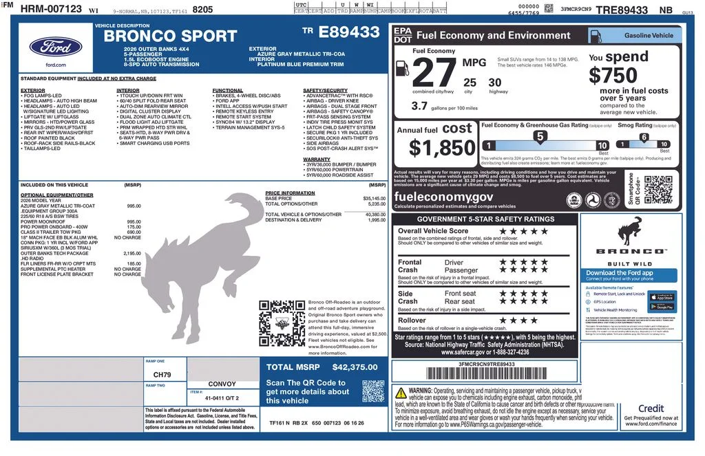 New 2026 Azure Gray Metallic Tri-Coat Ford Outer Banks® image 7