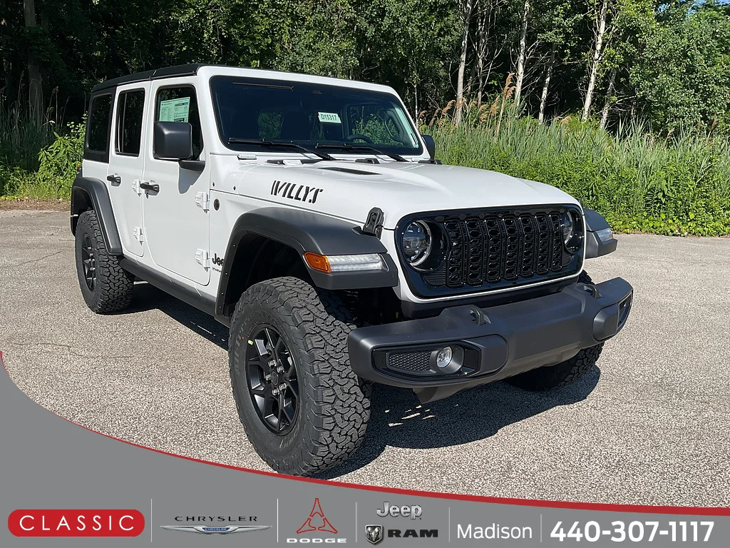 New 2026 Bright White Clearcoat Jeep 4-Door Willys 4x4 image 1