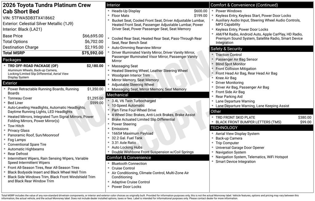 New 2026 Celestial Silver Metallic Toyota  Platinum image 7