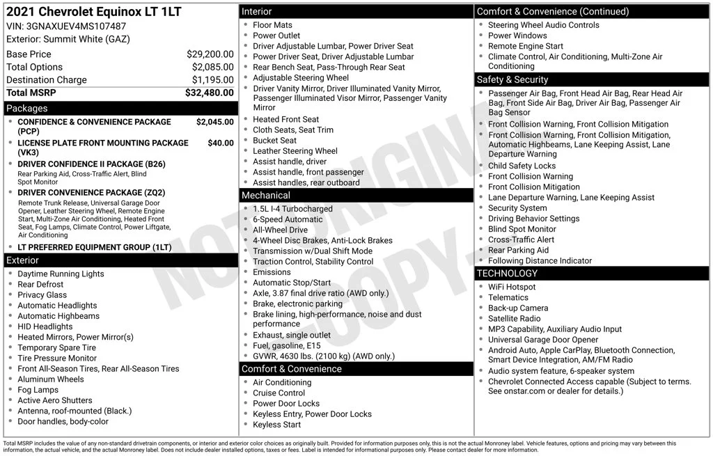 Used 2021 White Chevrolet LT image 2