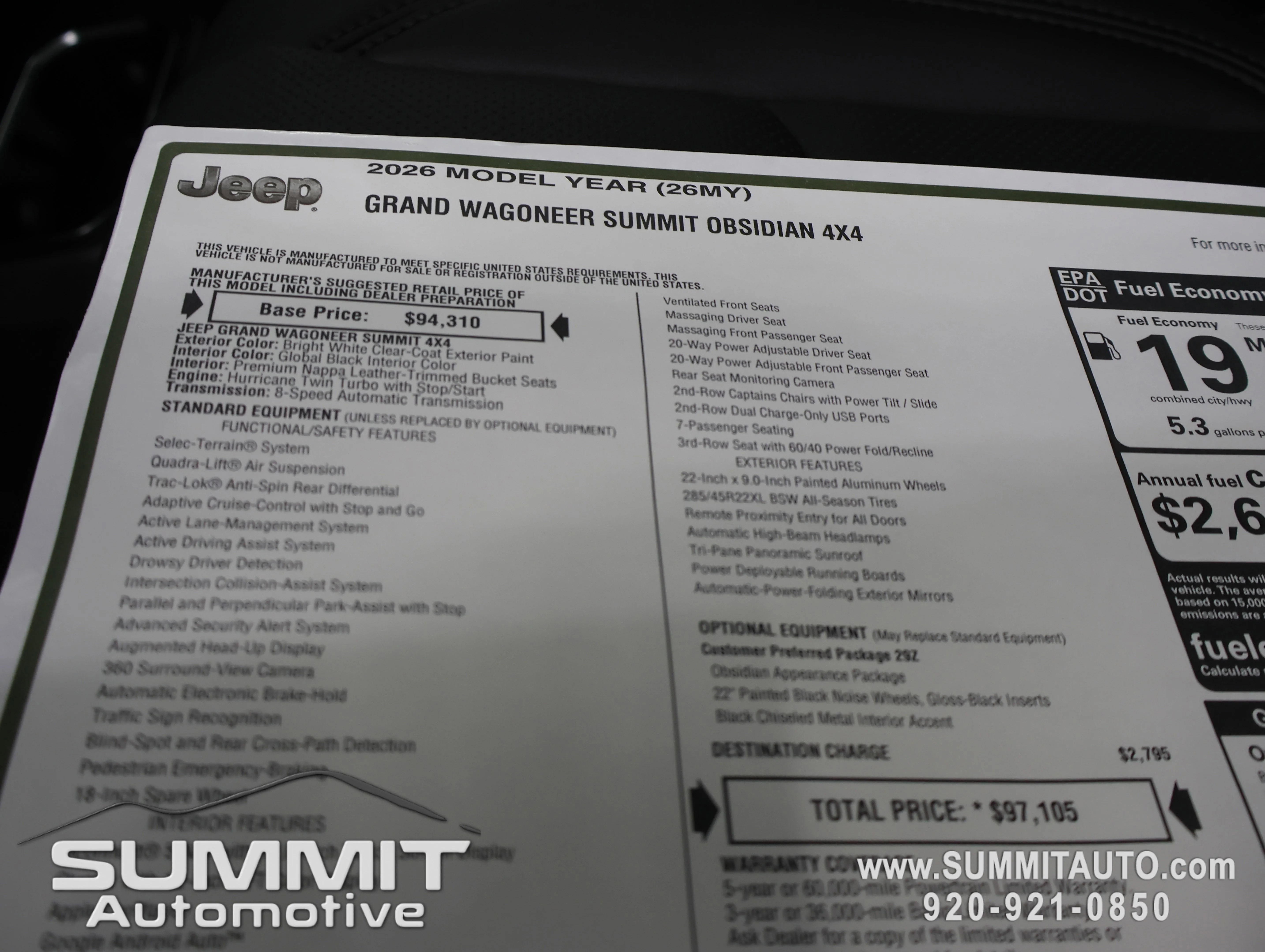 New 2026 Bright White Clear-Coat Exterior Paint Jeep Summit Obsidian image 44