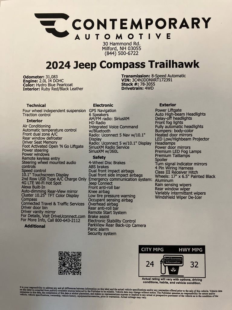 Used 2024 Hydro Blue Pearlcoat Jeep Trailhawk image 31