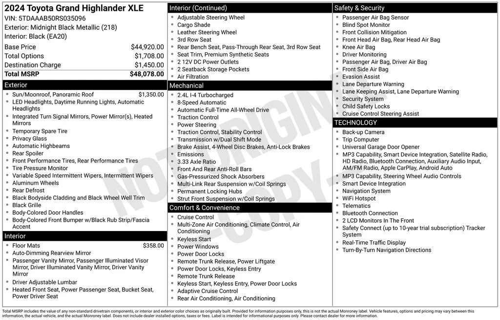 Used 2024 Black Toyota XLE image 2