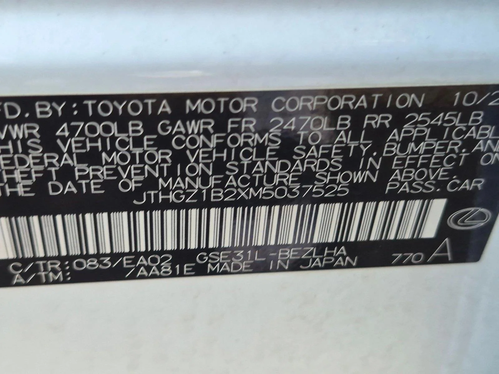 Certified Used 2021 Ultra White Lexus F SPORT image 23