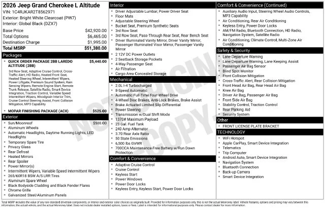 New 2026 Bright White Clear-Coat Exterior Paint Jeep Altitude image 25