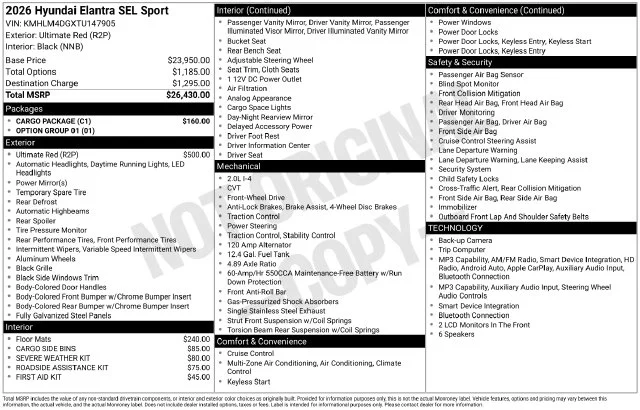 Certified Used 2026 Red Hyundai SEL Sport image 2