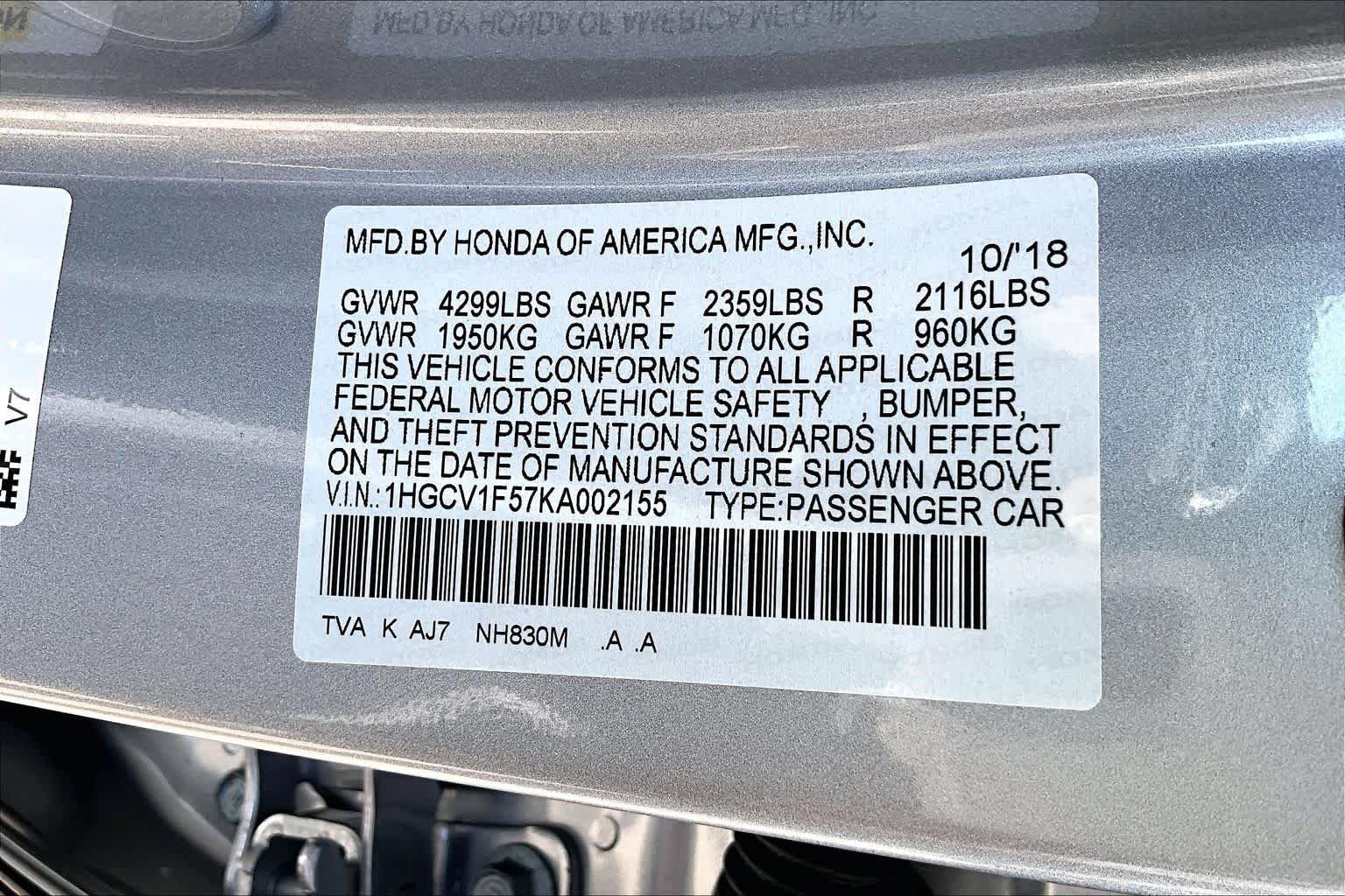 Certified Used 2019 Lunar Silver Metallic Honda EX-L 1.5T image 33
