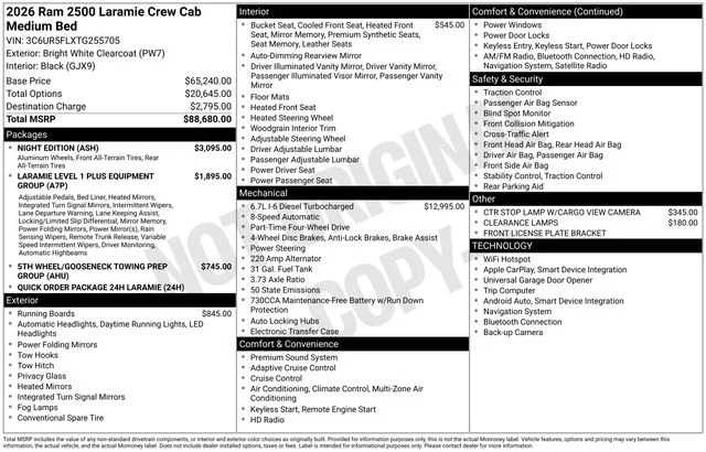 New 2026 Bright White Clear-Coat Exterior Paint RAM Laramie image 37