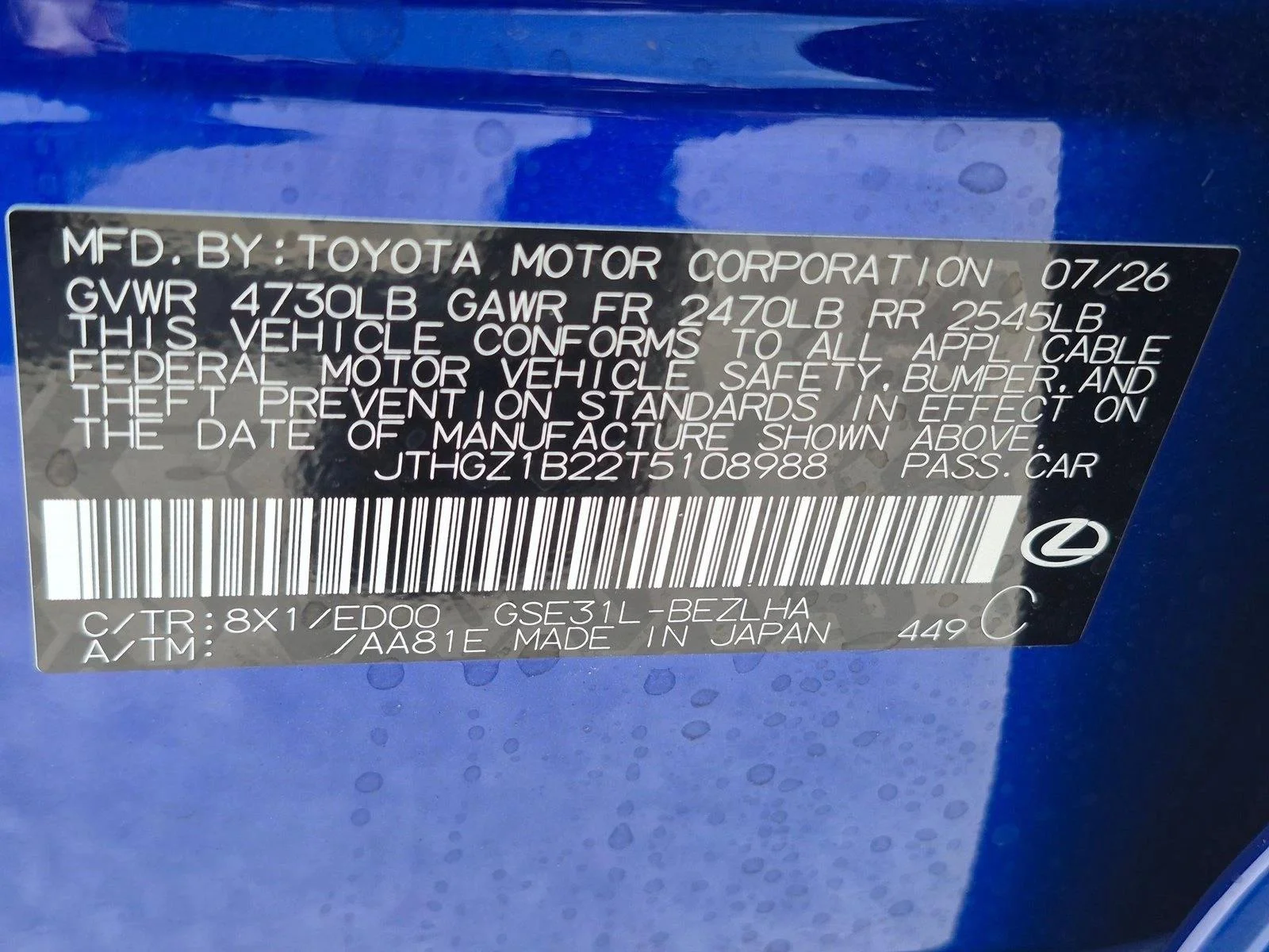 New 2026 Ultrasonic Blue Mica 2.0 Lexus  350 F SPORT image 17
