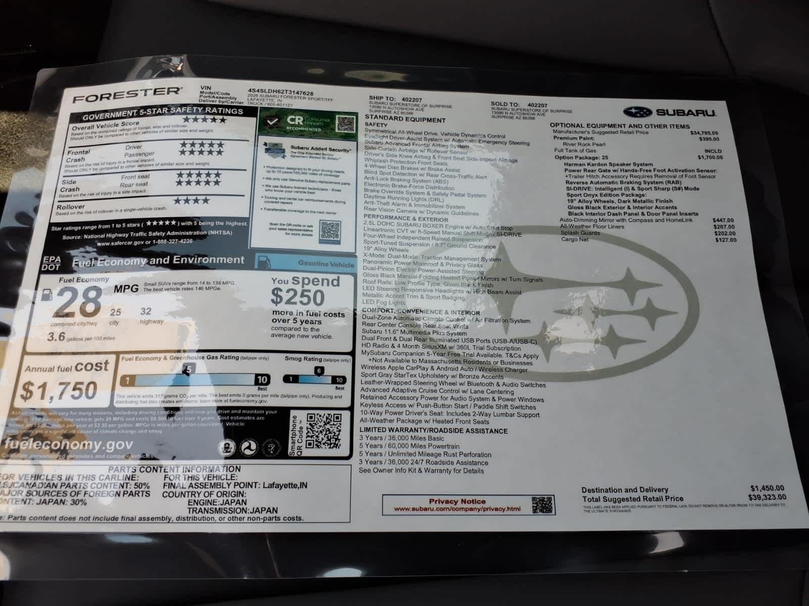 New 2026 RIVER ROCK PEARL Subaru Sport Onyx Edition image 40