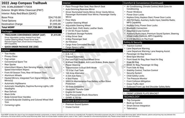 Used 2022 Bright White Clearcoat Jeep Trailhawk image 30