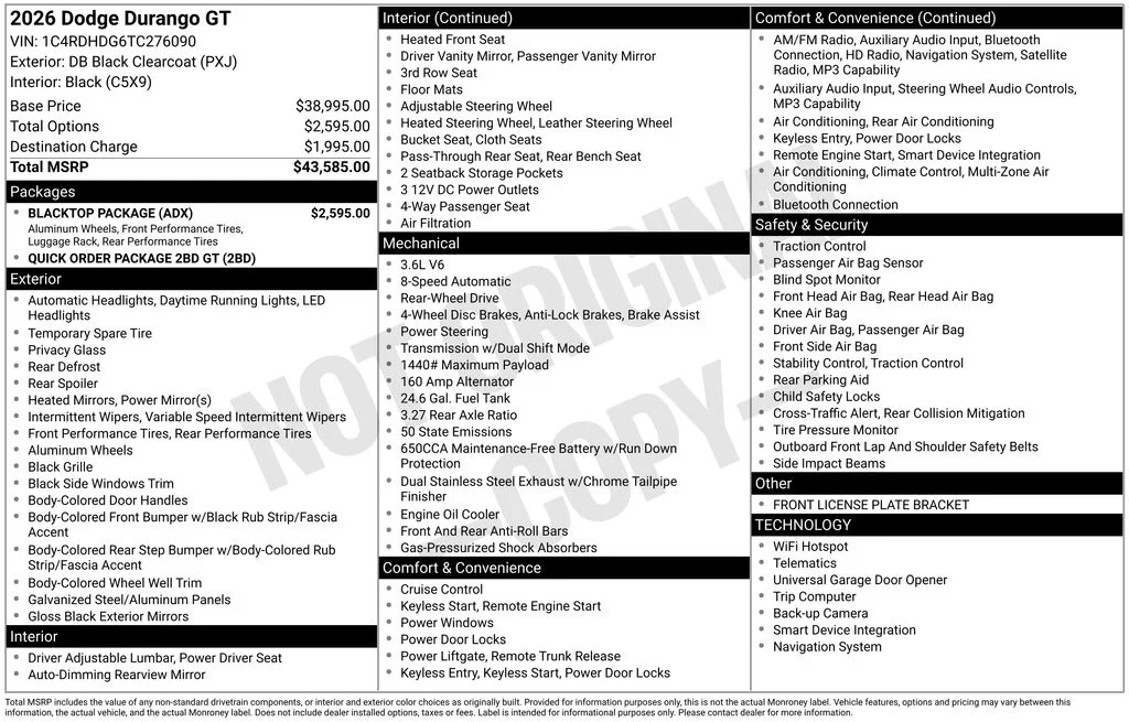 New 2026 Diamond Black Clear-Coat Exterior Paint Dodge GT image 6