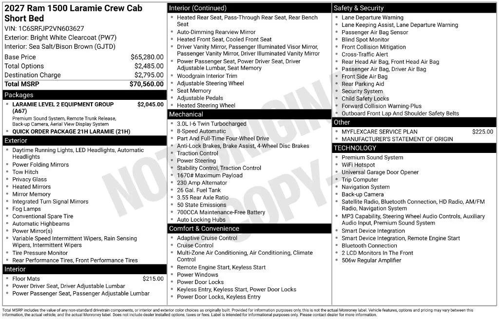 New 2027 Bright White Clear-Coat Exterior Paint RAM Laramie image 44