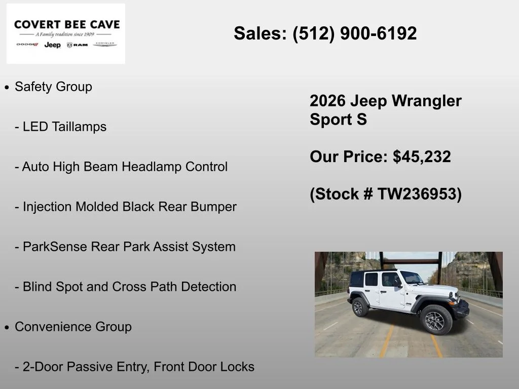 New 2026 Bright White Clear-Coat Exterior Paint Jeep Sport S image 18
