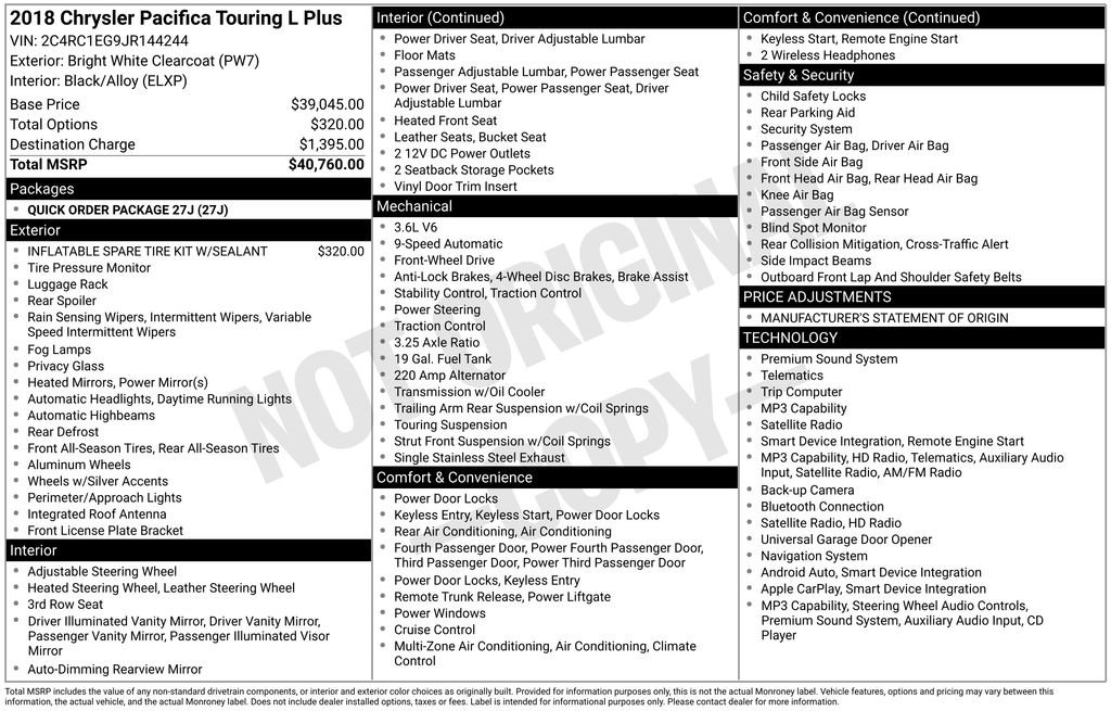 Used 2018 Chrysler Pacifica Touring L Plus with VIN 2C4RC1EG9JR144244 for sale in Port Orchard, WA