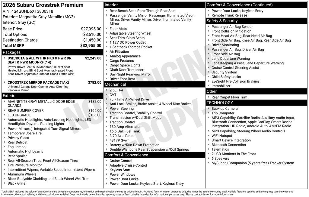New 2026 MAGNETITE GRAY PEARL Subaru Premium image 1