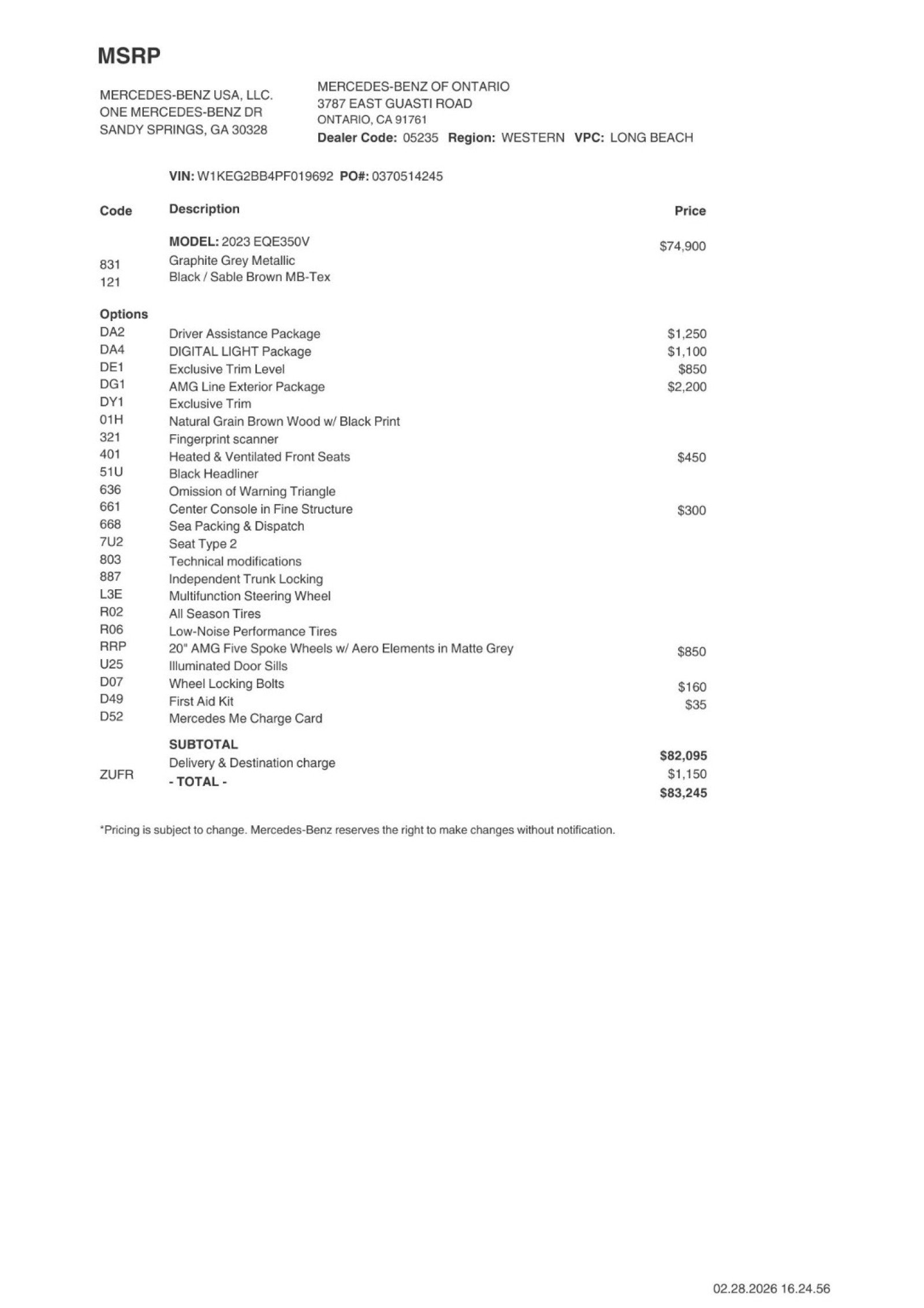 Certified 2023 Mercedes-Benz EQE Base with VIN W1KEG2BB4PF019692 for sale in Costa Mesa, CA