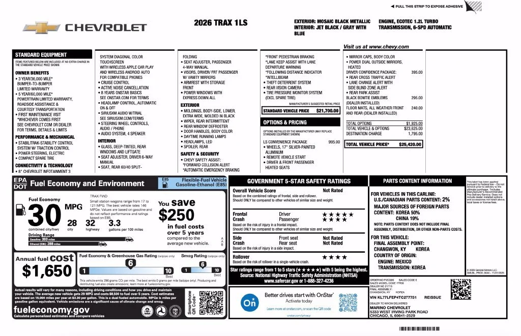 New 2026 Mosaic Black Metallic Chevrolet LS image 2