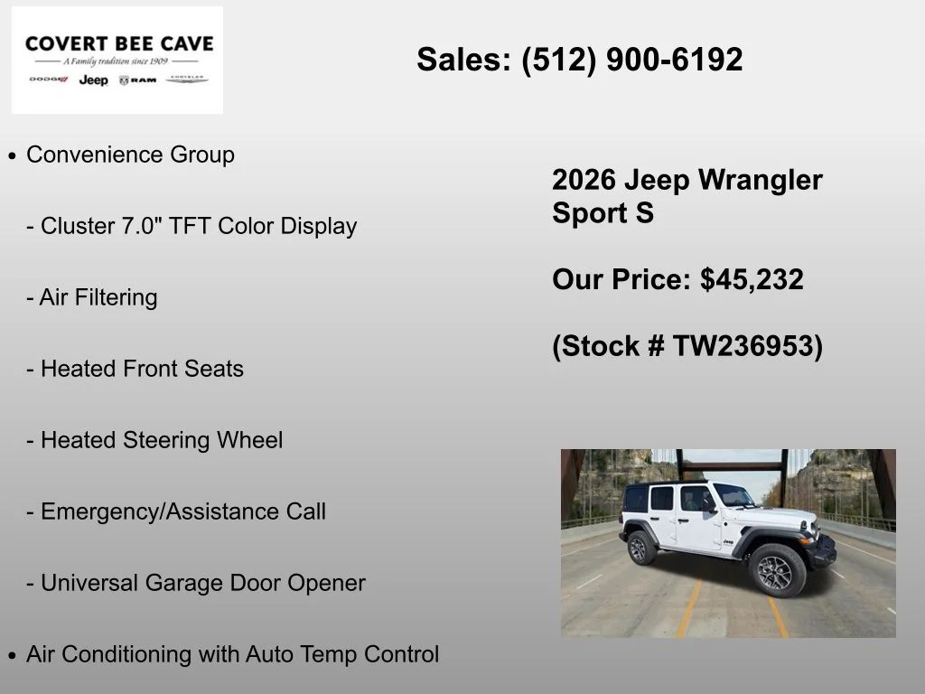 New 2026 Bright White Clear-Coat Exterior Paint Jeep Sport S image 24