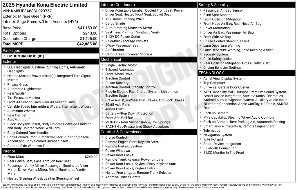 Certified 2025 Hyundai Kona EV Limited with VIN KM8HE3A68SU023767 for sale in Highland Park, IL