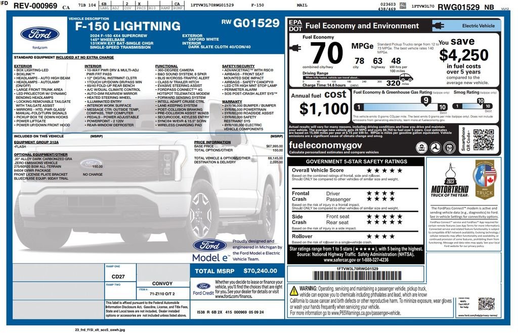 Used 2024 Ford F-150 Lightning Flash with VIN 1FTVW3L70RWG01529 for sale in Phoenix, AZ