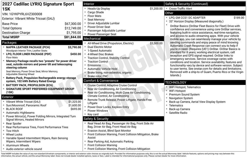 New 2027 Vibrant White Tricoat Cadillac Signature Sport image 1