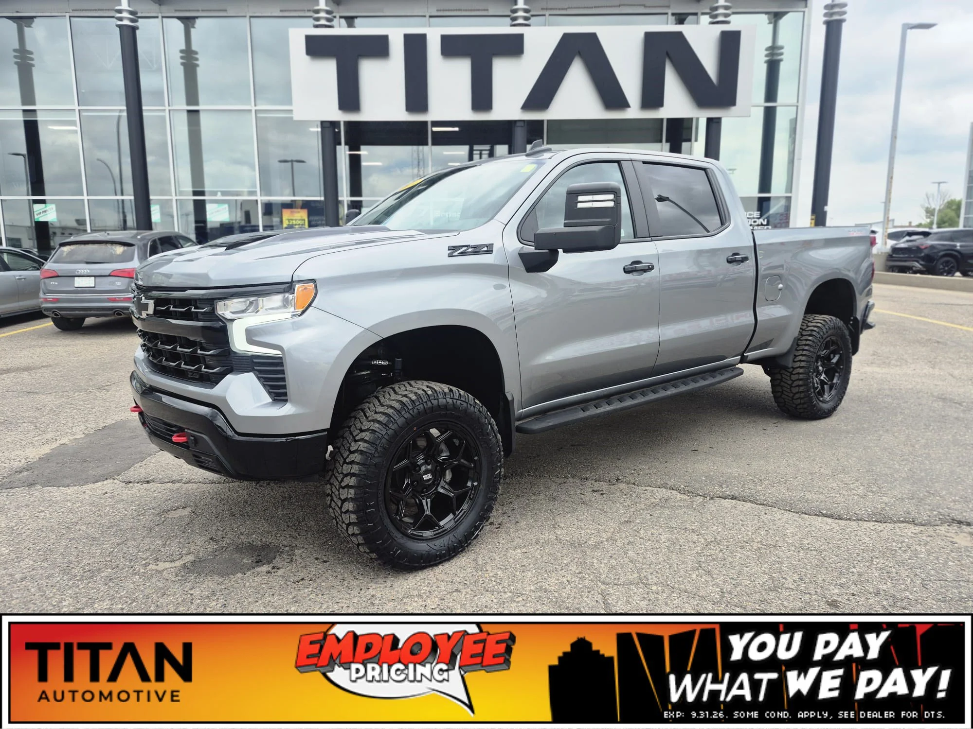 Certified Used 2024 Sterling Grey Metallic Chevrolet LT Trail Boss 4WD*4 Inch Lift | Custom Wheels | 35in Tires | Htd Seats | 6ft Box | Tow Pkg image 1
