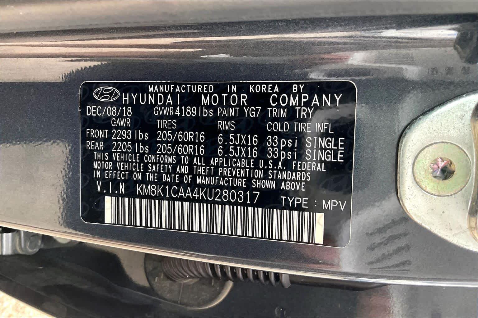 Used 2019 Thunder Gray Hyundai SE image 34
