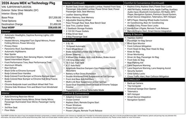 Certified Used 2026 Solar Silver Metallic Acura with Technology Package image 60