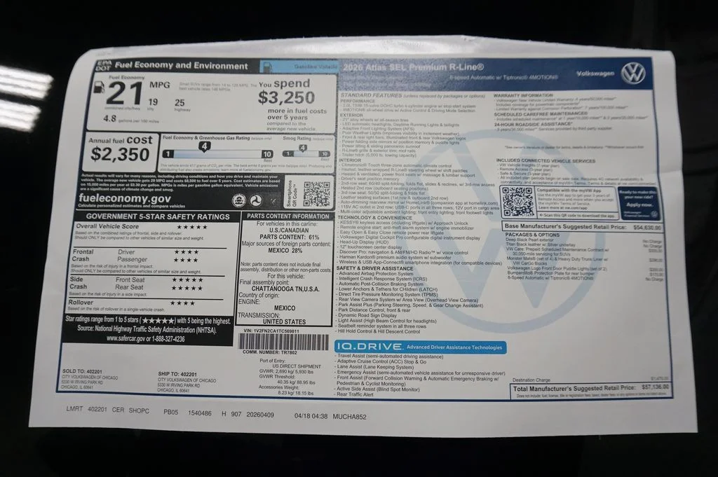 New 2026 Deep Black Volkswagen 2.0T SEL Premium R-Line image 42