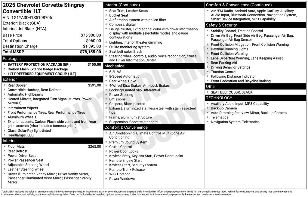 Used 2025 Black Chevrolet Stingray image 10