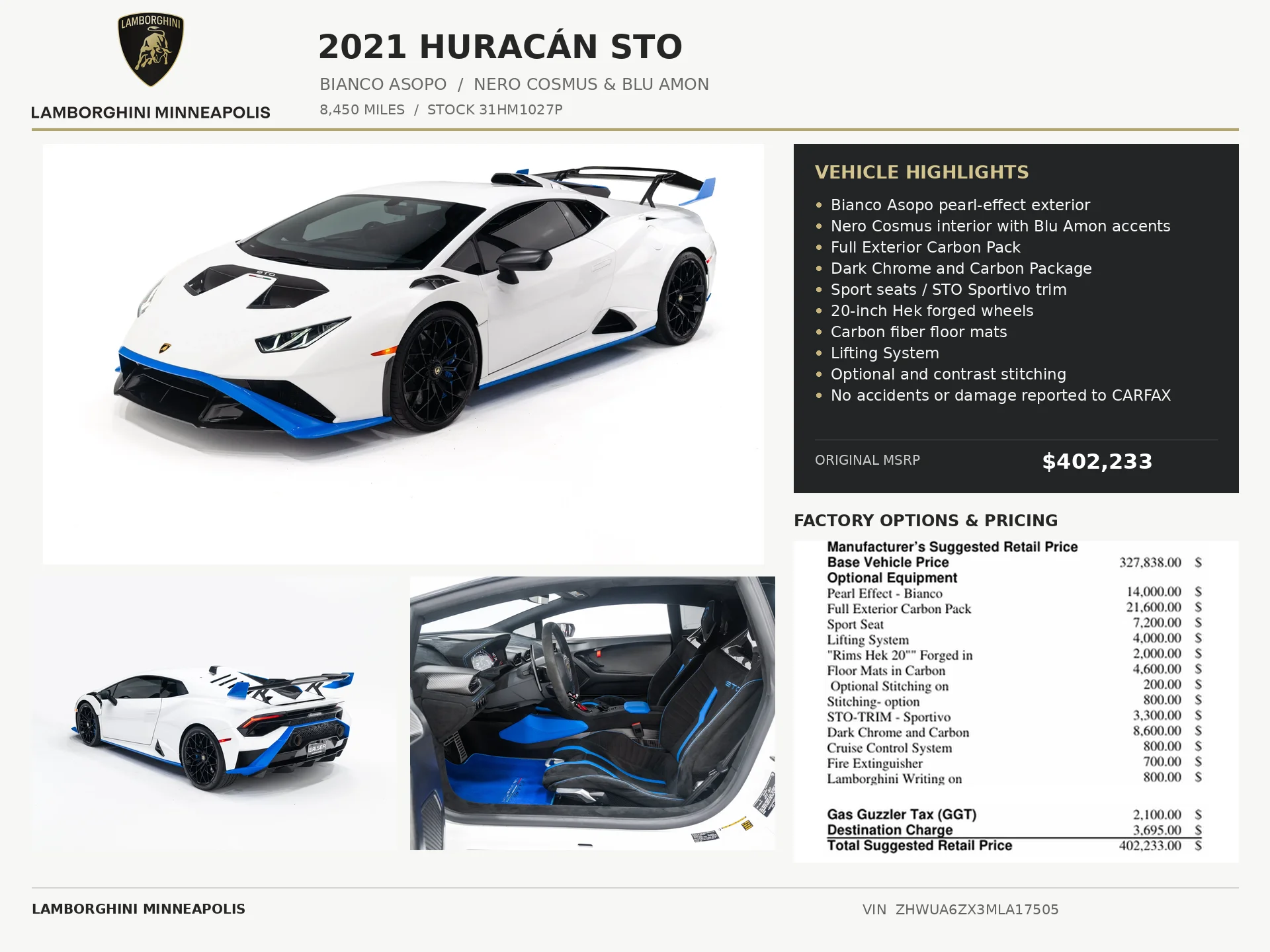 Used 2021 Bianco Asopo Metallic Lamborghini  image 2