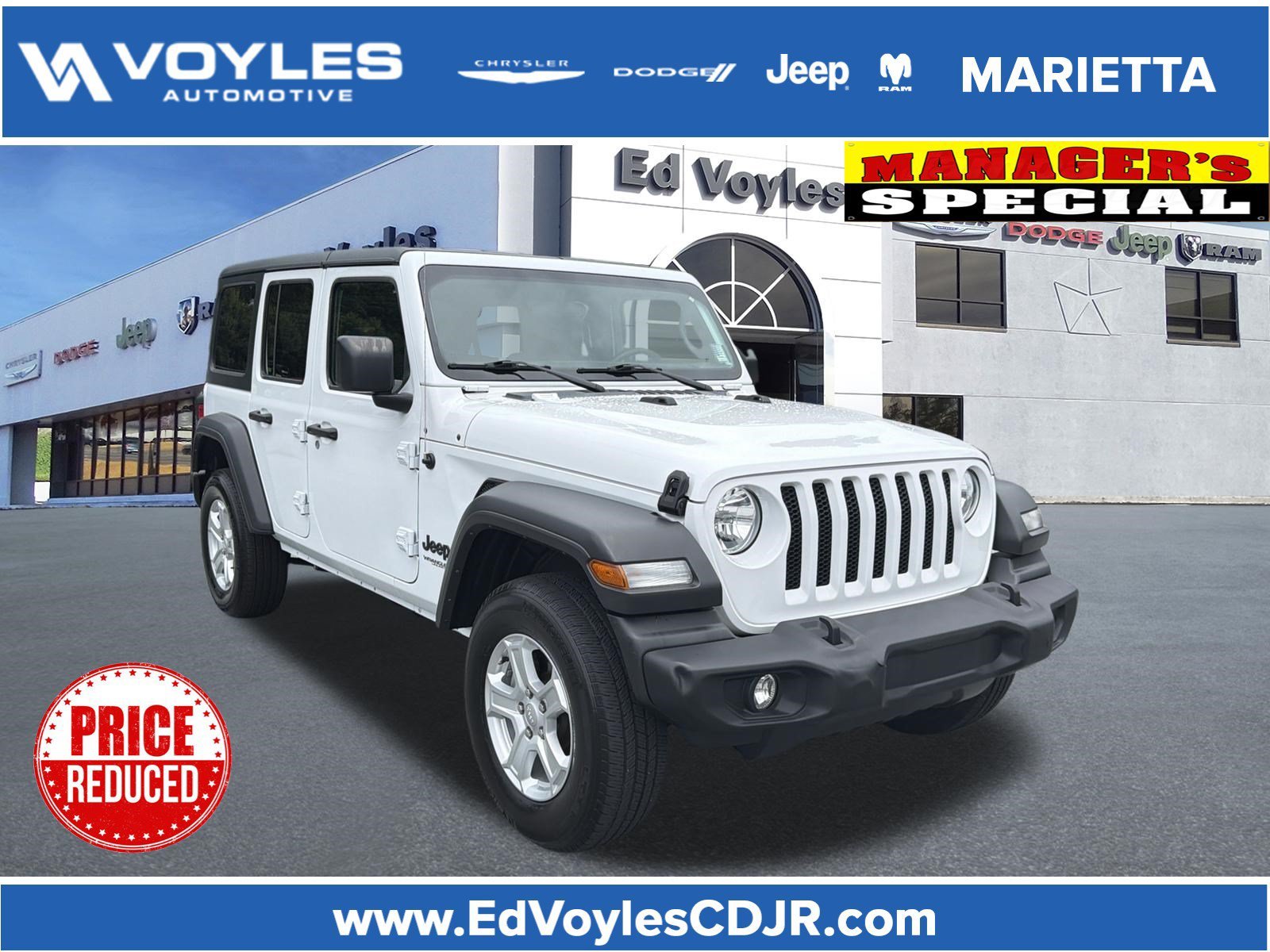 Used 2022 Bright White Clearcoat Jeep Unlimited Sport S image 1