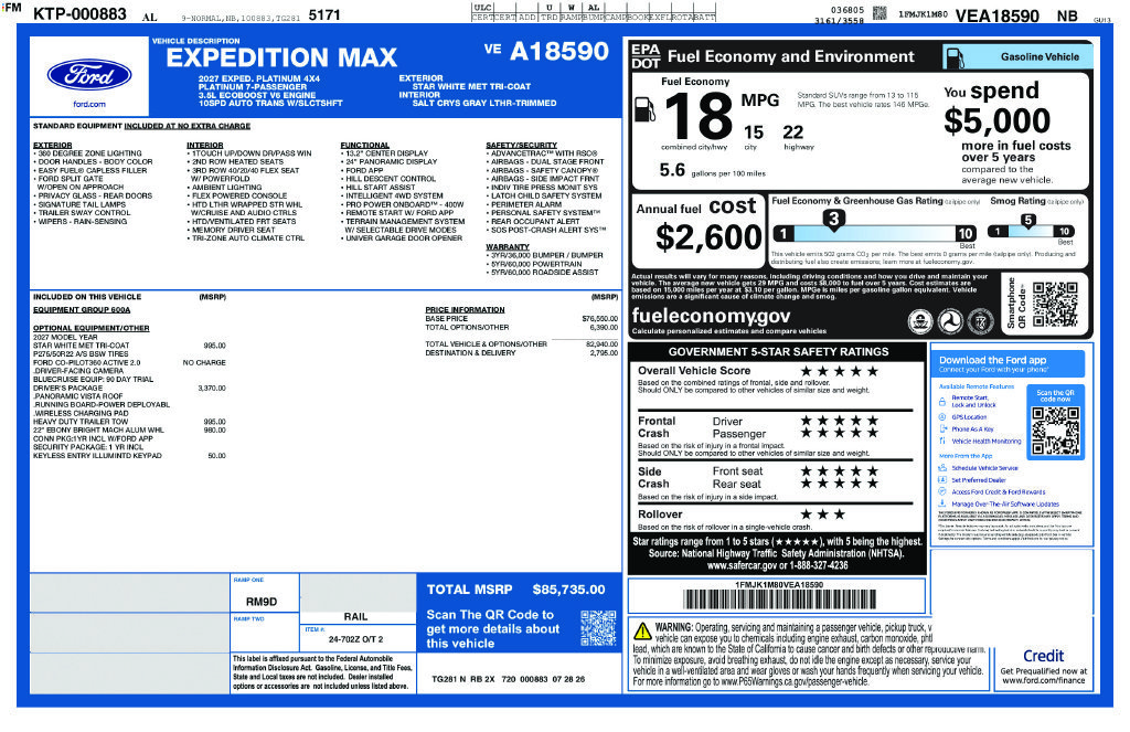 New 2027 Star White Metallic Tri-Coat Ford MAX Platinum image 5