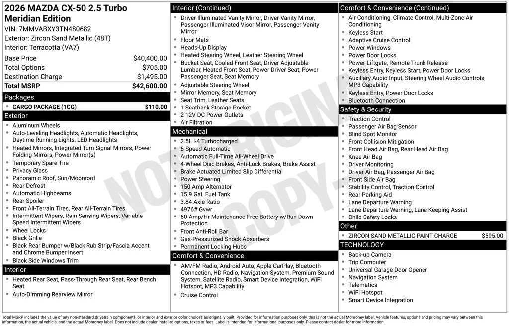 New 2026 Beige/tan Mazda 2.5 Turbo Meridian Edition image 7