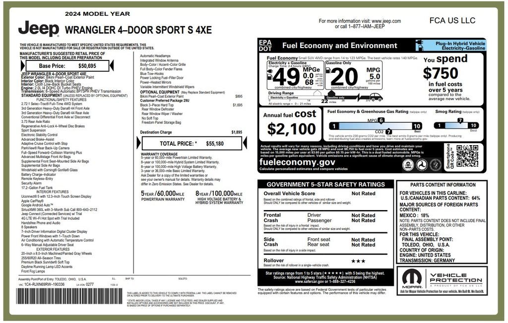 Used 2024 Pearl Jeep Sport S 4xe image 4