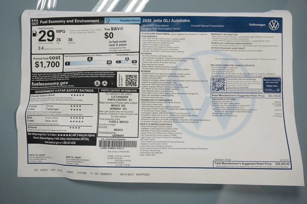 New 2026 Monument Gray Volkswagen 2.0T Autobahn image 34