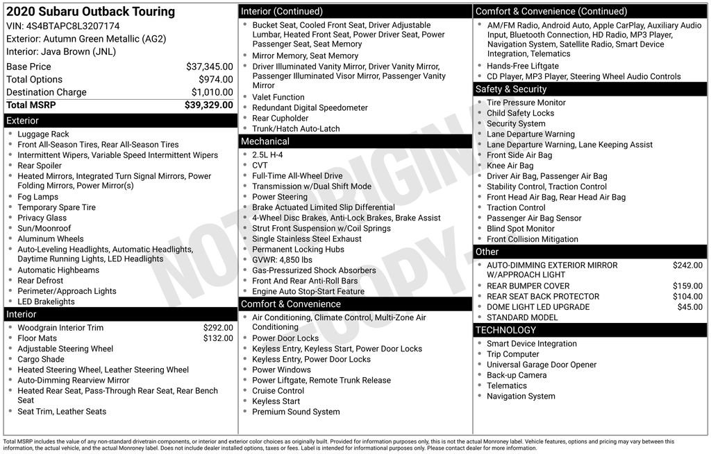 2020 Subaru Outback Touring