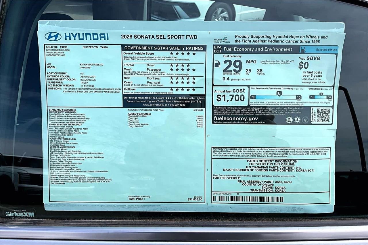 New 2026 Aero Silver Hyundai SEL Sport image 22