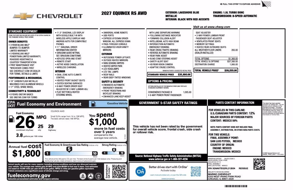 New 2027 Lakeshore Blue Metallic Chevrolet RS image 2