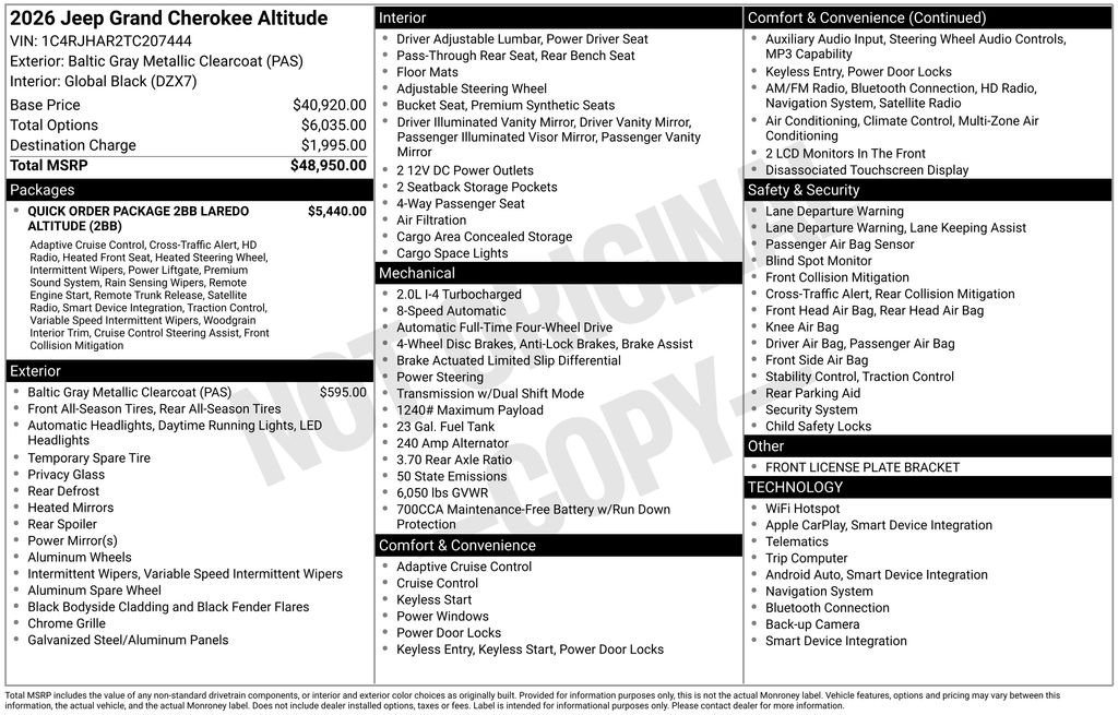 New 2026 Baltic Gray Metallic Clear-Coat Exterior Paint Jeep Altitude image 2