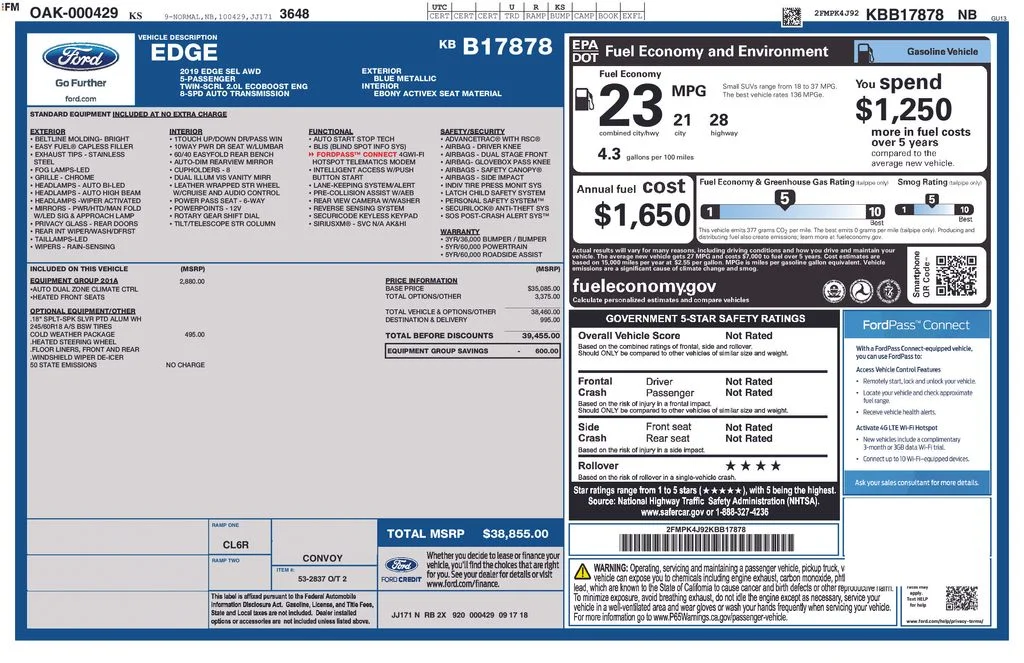 Used 2019 Ford Edge SEL with VIN 2FMPK4J92KBB17878 for sale in Elk River, Minnesota