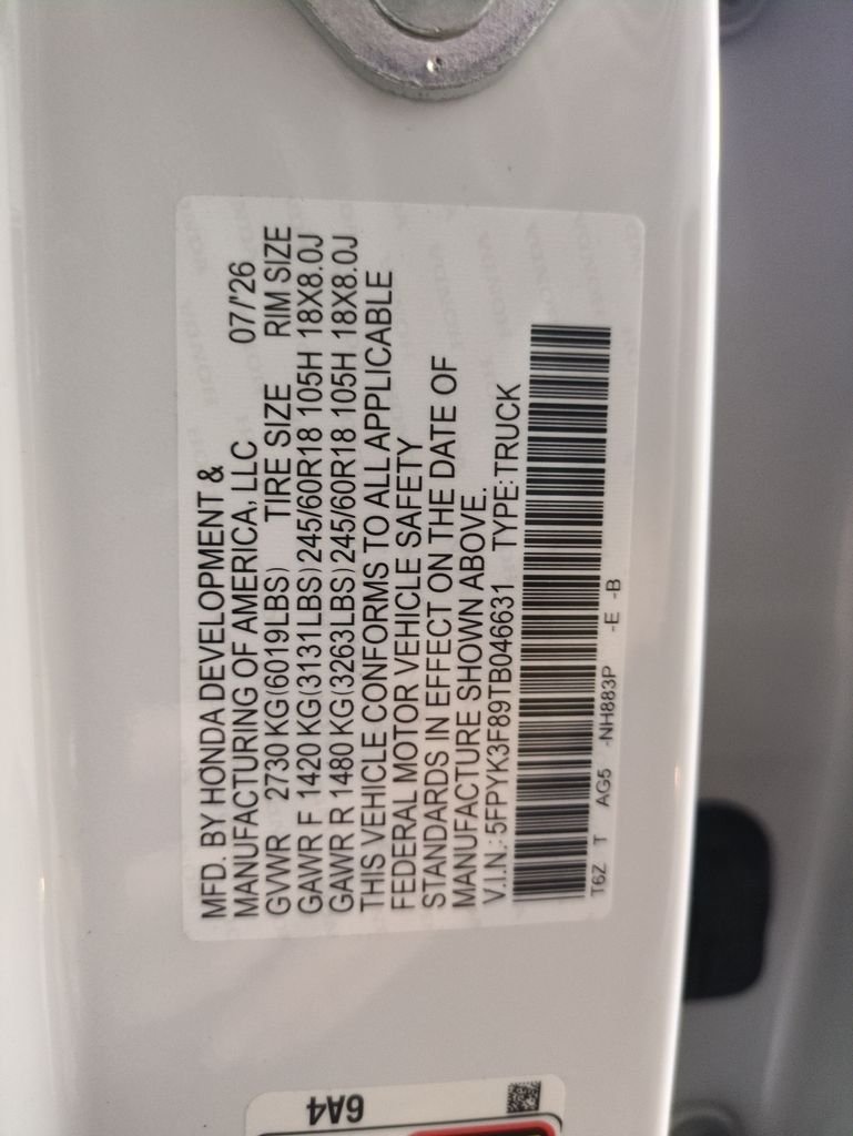 New 2026 Platinum White Pearl Honda Black Edition image 29